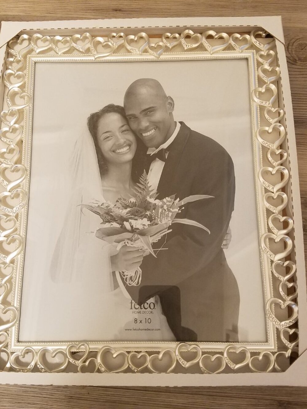Fetco Silver Heart-Trim Photo Frame With Diamond Accents  Border Heart  8x10